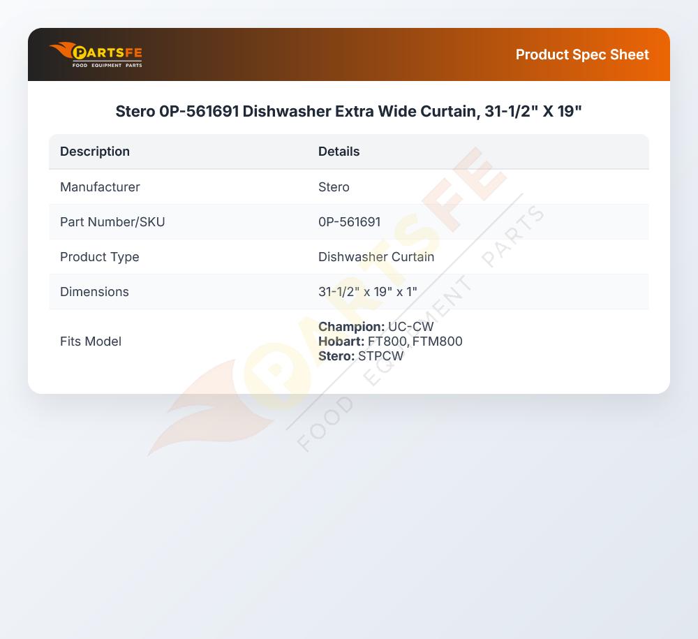Stero 0P-561691 Dishwasher Extra Wide Curtain 31-1/2" X 19"