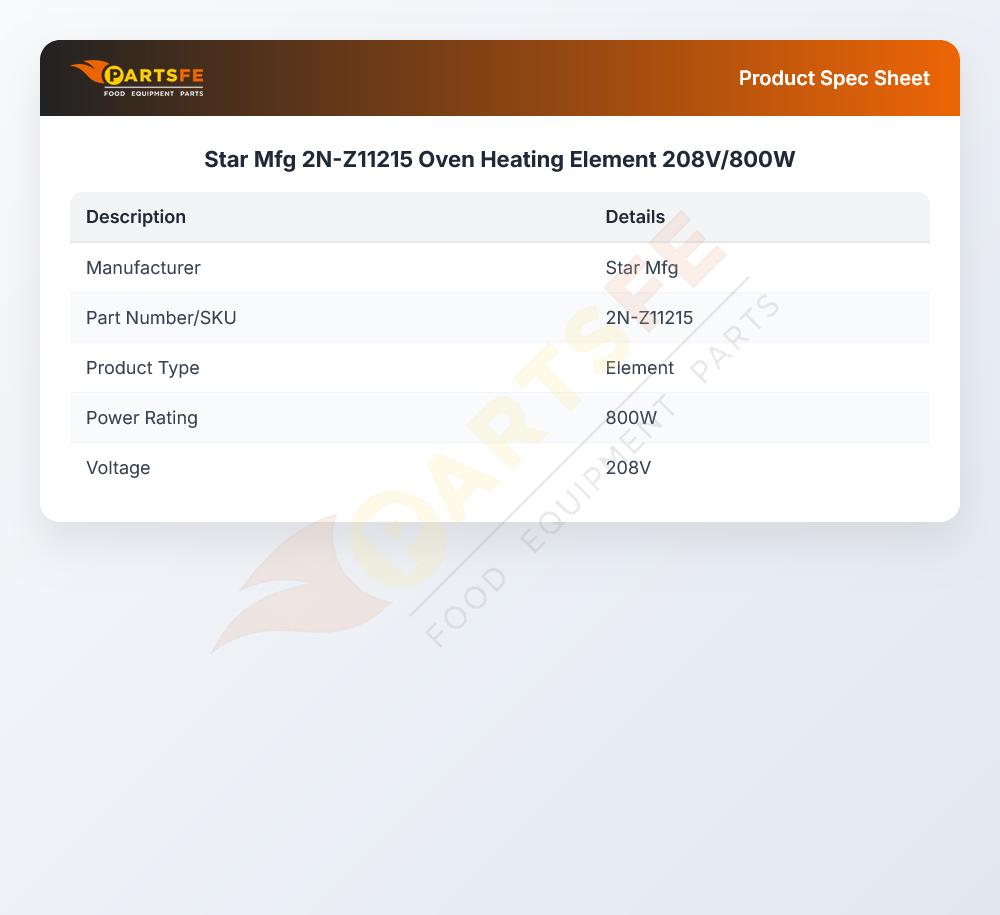Star Mfg 2N-Z11215 Oven Heating Element 208V/800W