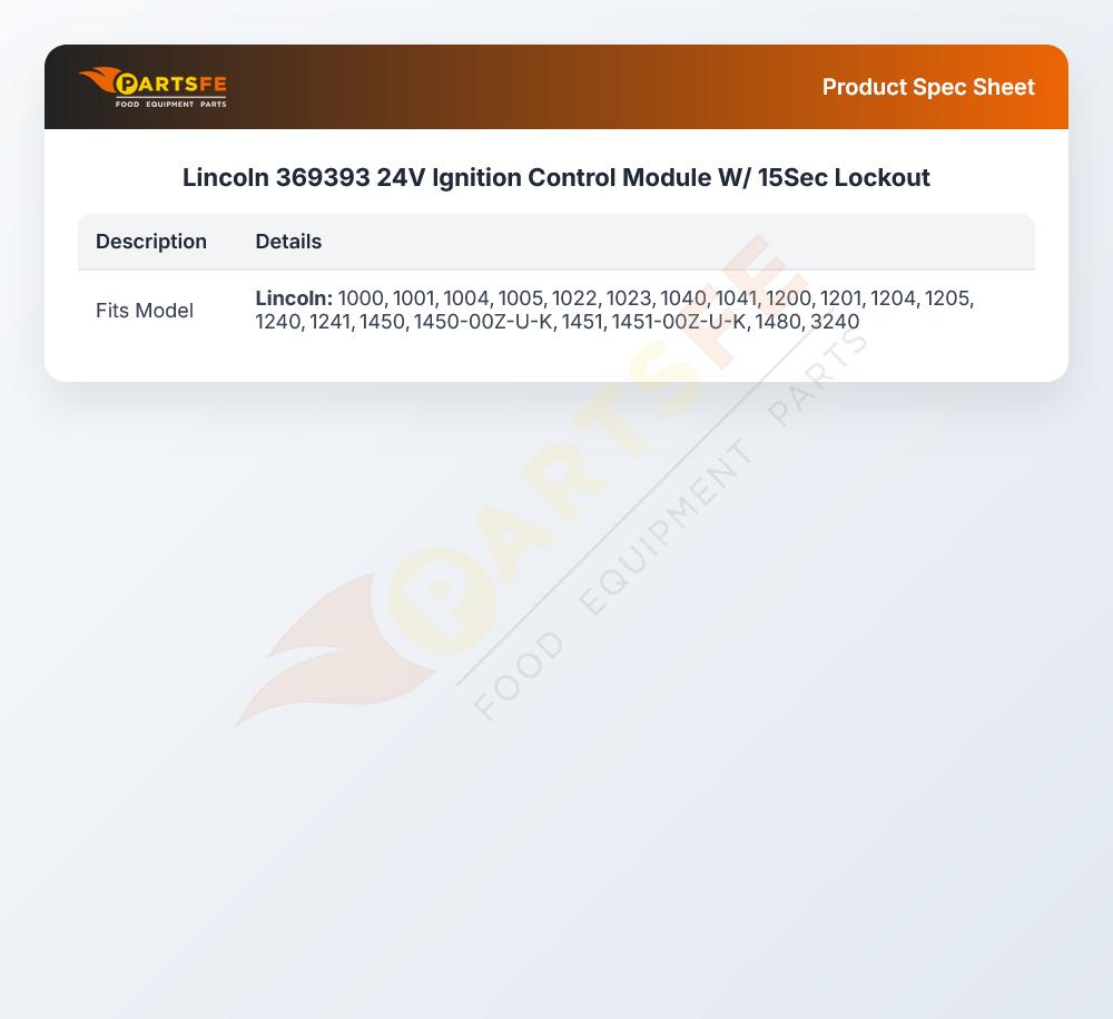 Lincoln 369393 Oven Ignition Control Module W/15-Sec Lockout 24V