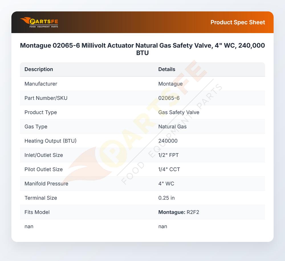 Montague 02065-6 Gas Safety Valve