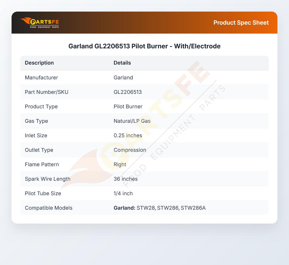 Garland GL2206513 Range Pilot Burner W/Electrode
