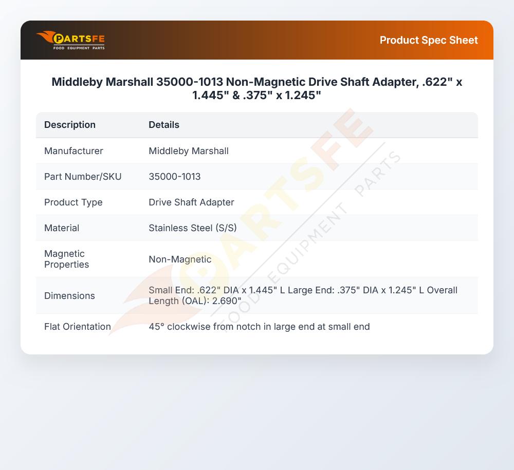 Middleby Marshall 35000-1013 Oven Drive Shaft Adapter 200/310/60