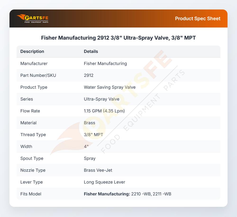 Fisher Manufacturing 2912 Ultra-Spray Valve 3/8" MPT