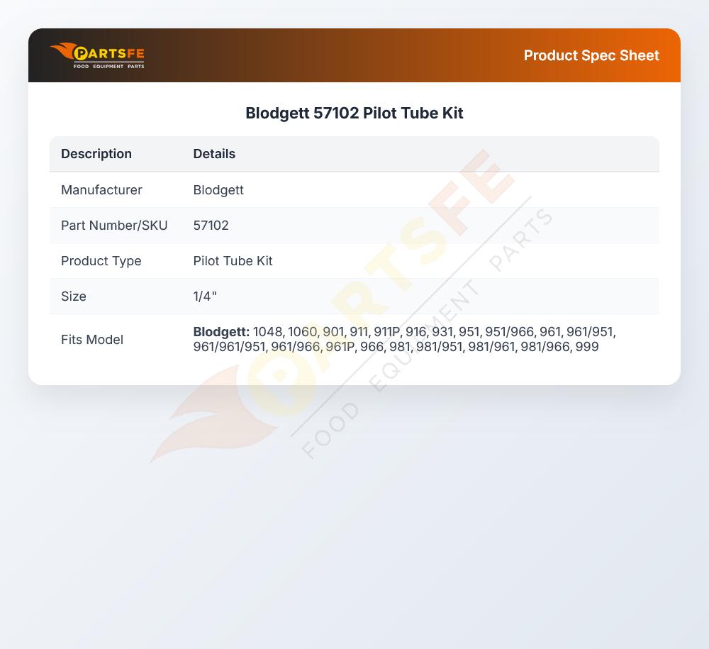 Blodgett 57102 Pilot Tube Kit