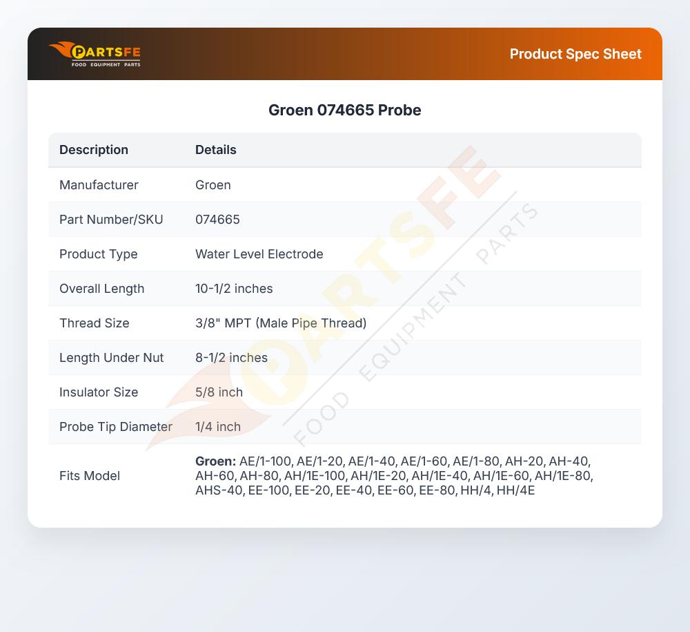 Groen 074665 Water Level Electrode 10-1/2" X 3/8" MPT 5/8"