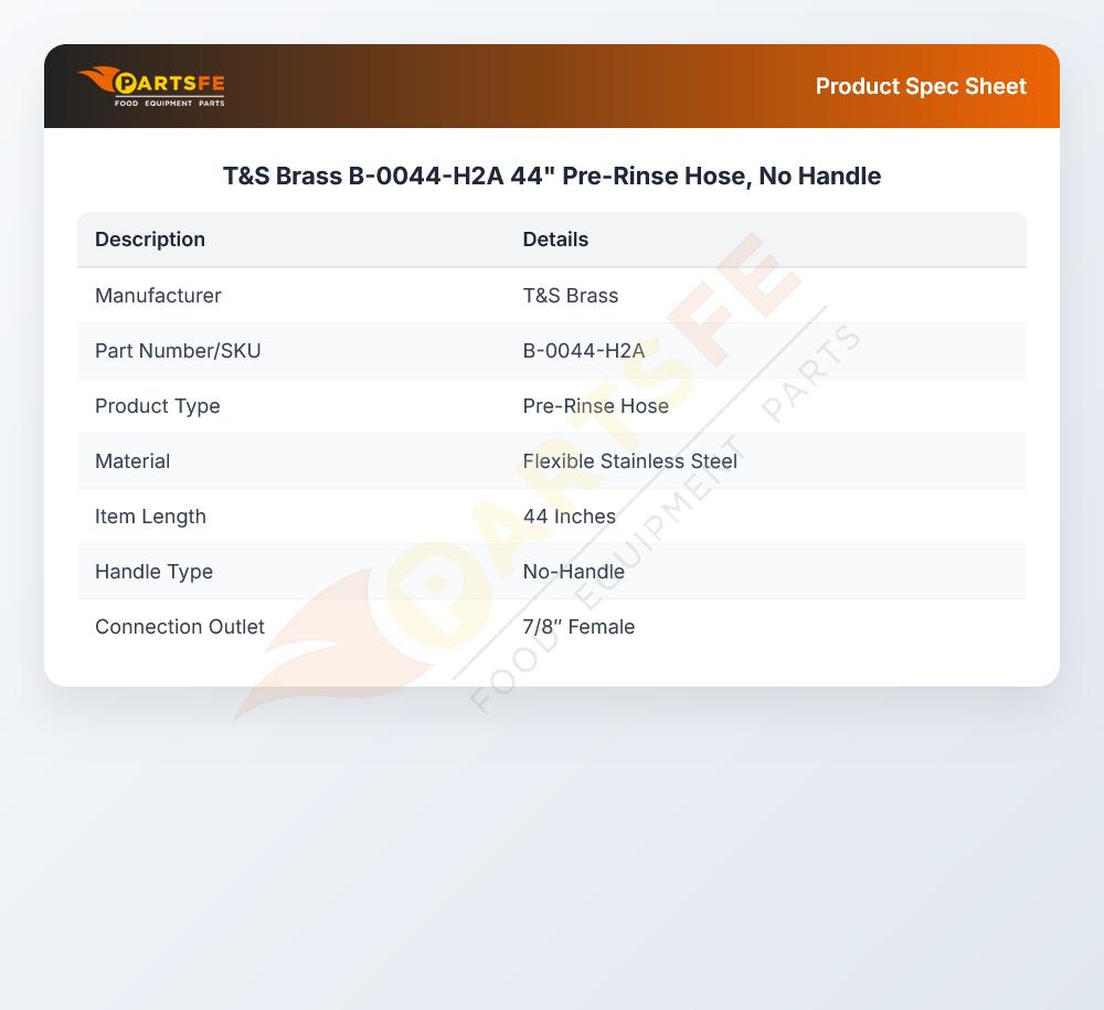 T&S Brass B-0044-H2A Flexible Hose Stainless Steel 44"