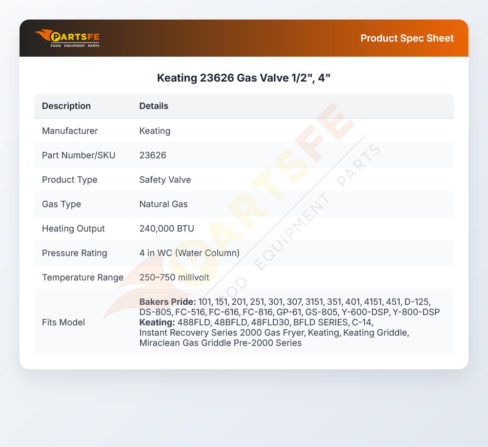 Keating 23626 Gas Valve 1/2"