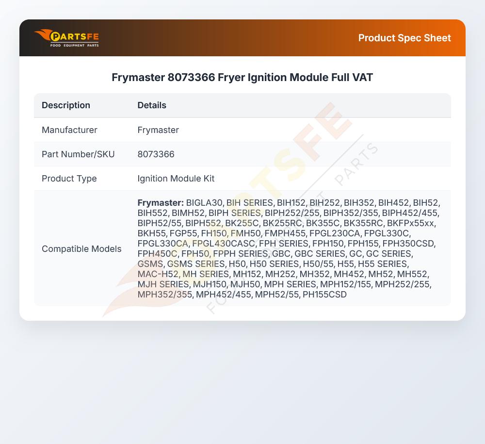 Frymaster 8073366 Fryer Ignition Module Full VAT