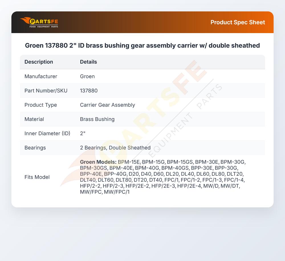 Groen 137880 Braising Pan Gear Carrier Assembly 2" Bore