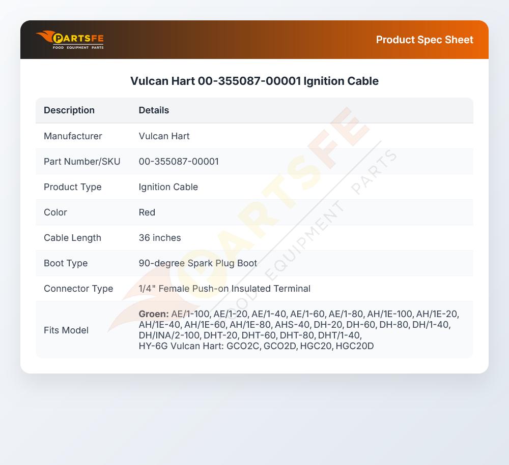 Vulcan Hart 00-355087-00001 Ignition Cable