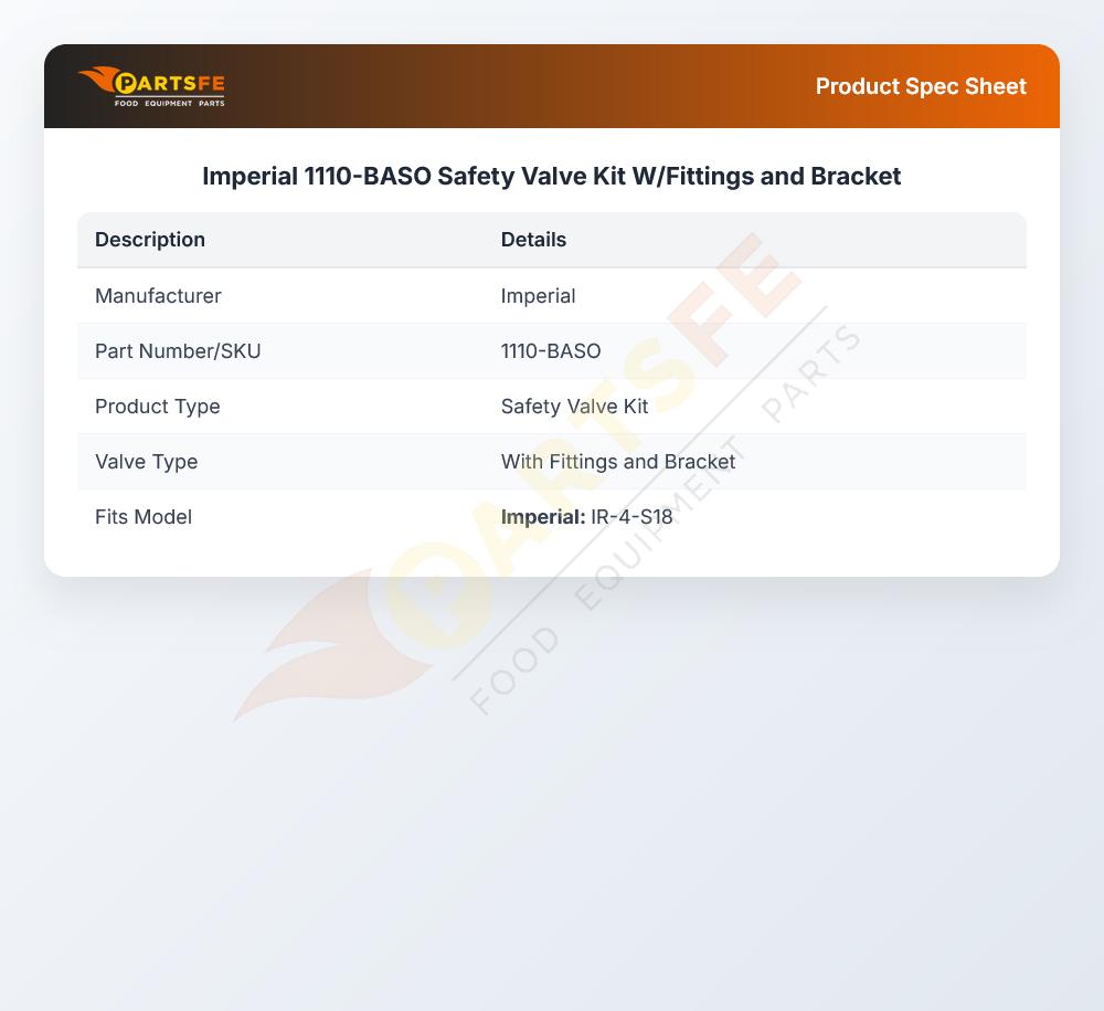 Imperial 1110-BASO Safety Valve Kit W/Fittings & Bracket