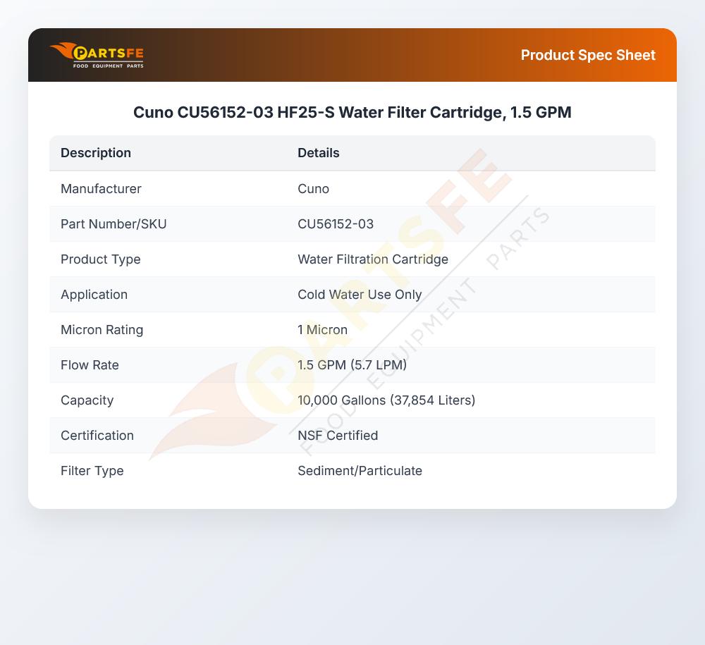 Cuno CU56152-03 HF25-S Water Filter Cartridge, 1.5 GPM