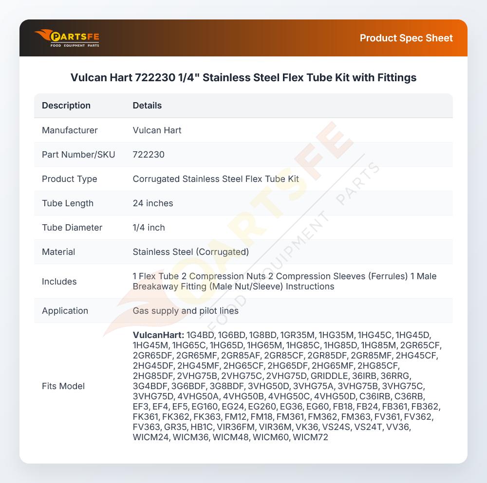 Vulcan Hart 722230 1/4" Stainless Steel Flex Tube Kit with Fittings