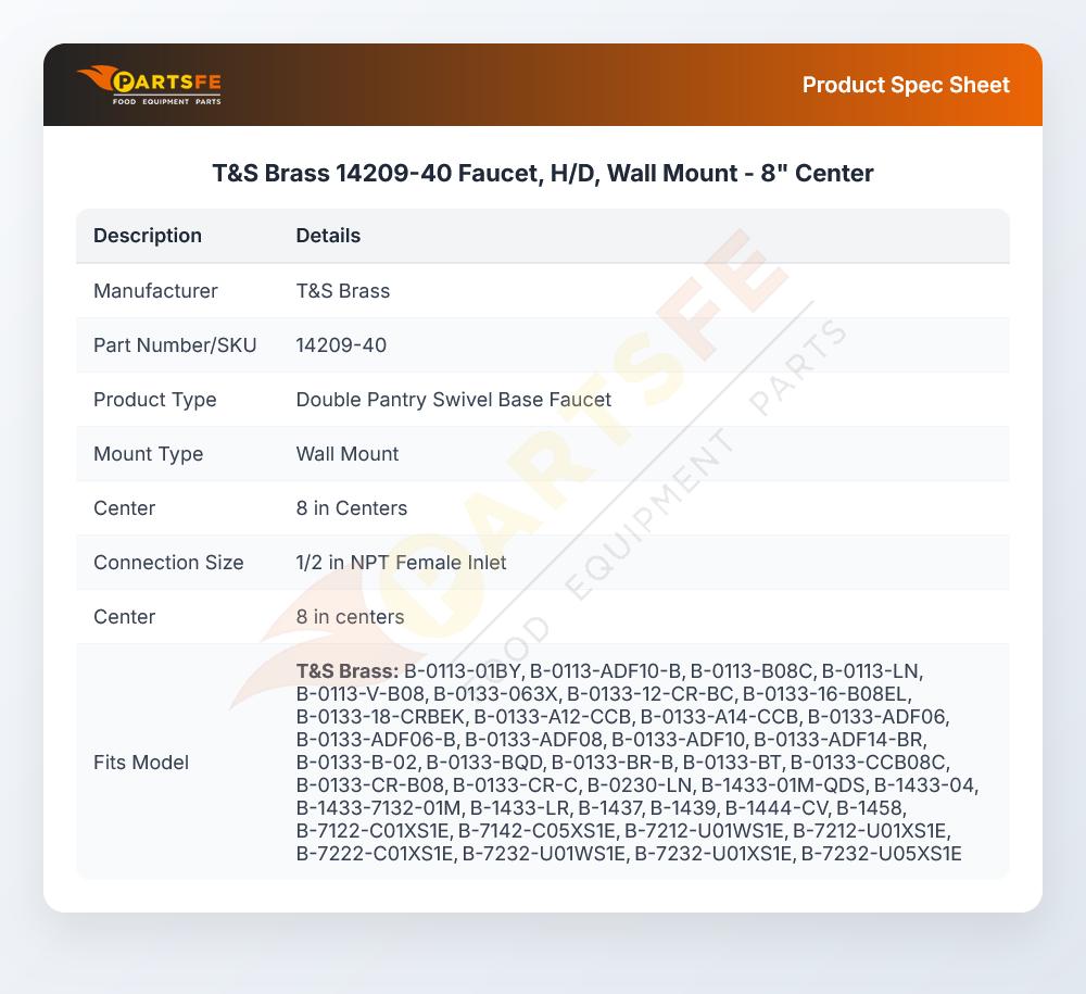 T&S Brass 14209-40 Faucet Wall Mount H/D 8" Centers