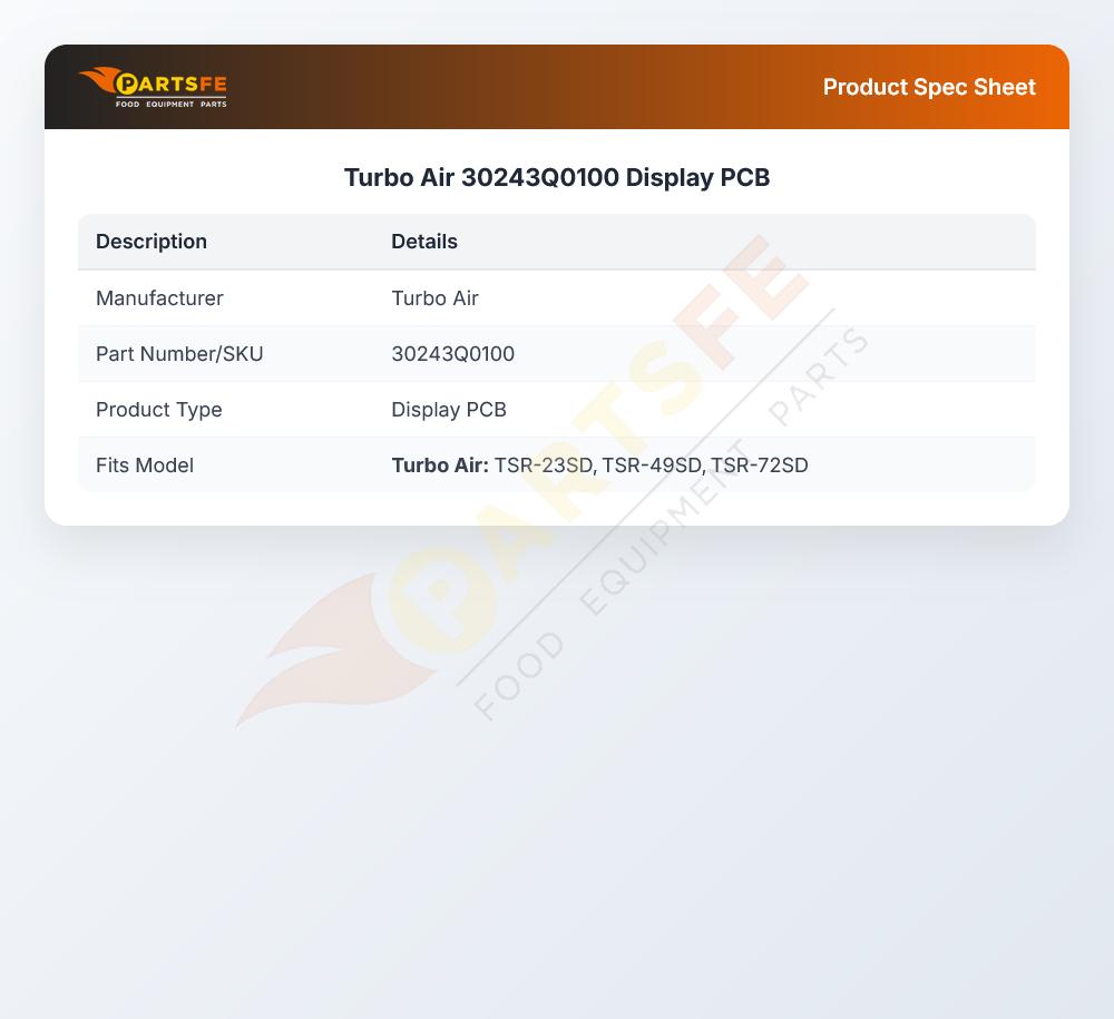 Turbo Air 30243Q0100 Display PCB