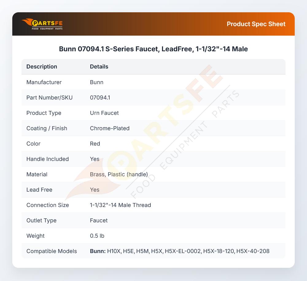Bunn 07094.1 S-Series Faucet, LeadFree, 1-1/32"-14 Male