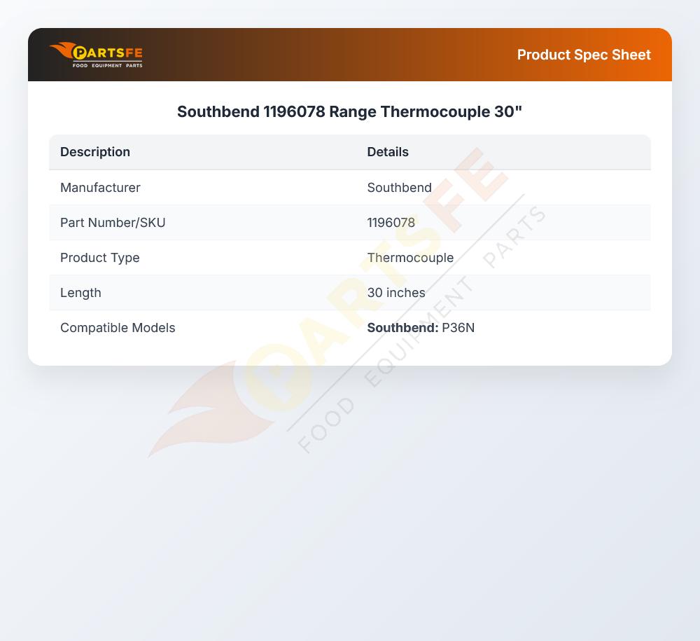 Southbend 1196078 Range Thermocouple 30"