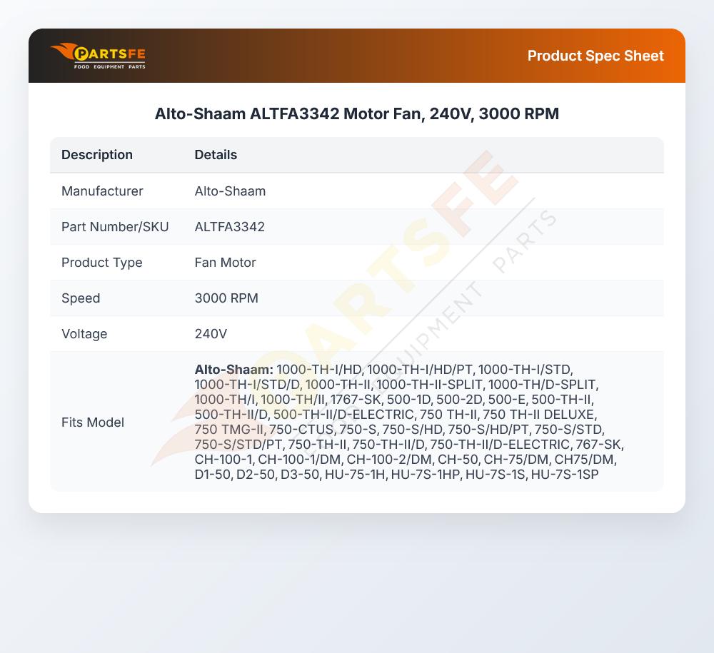 Alto-Shaam ALTFA3342 Motor Fan, 240V, 3000 RPM