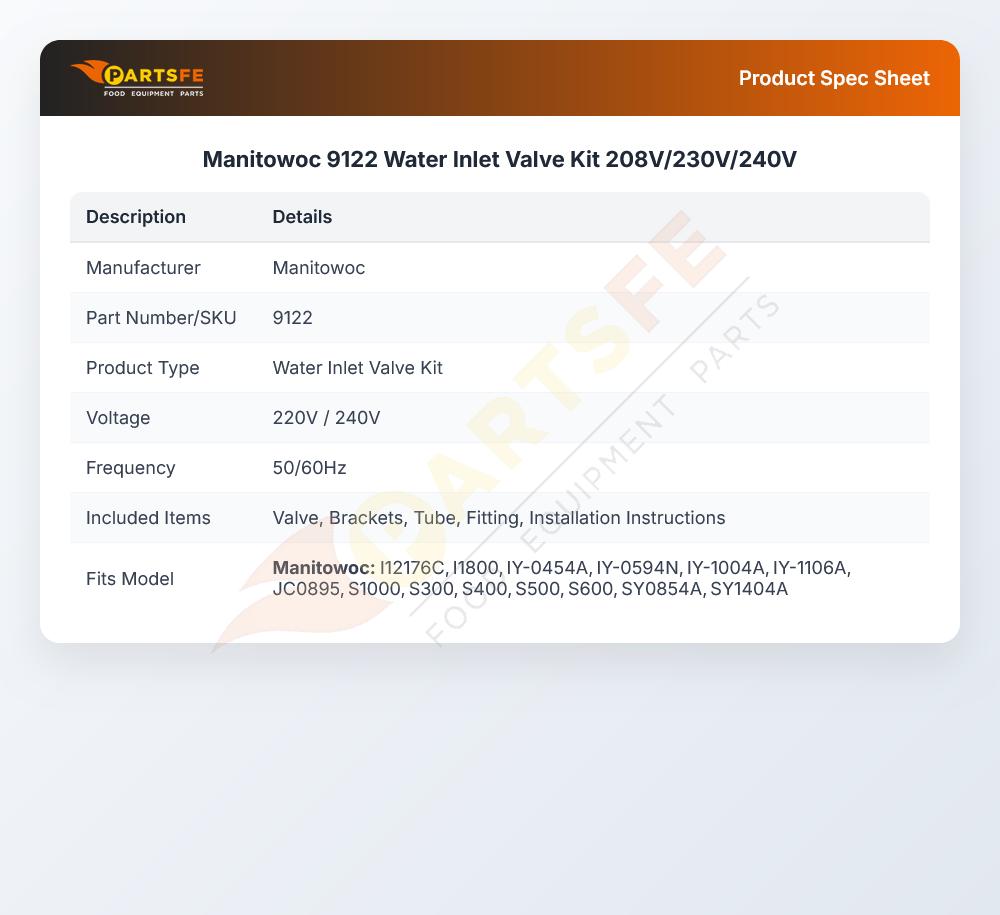 Manitowoc 9122 Water Inlet Valve Kit 230V