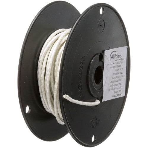 Allpoints 381312 14 AWG High-Temp White Wire, 50ft, 600V, 392&deg;F