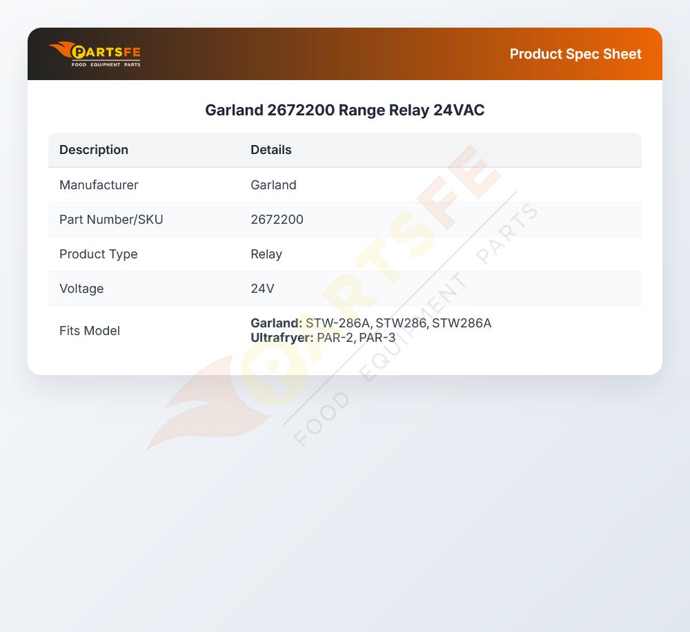Garland 2672200 Range Relay 24VAC
