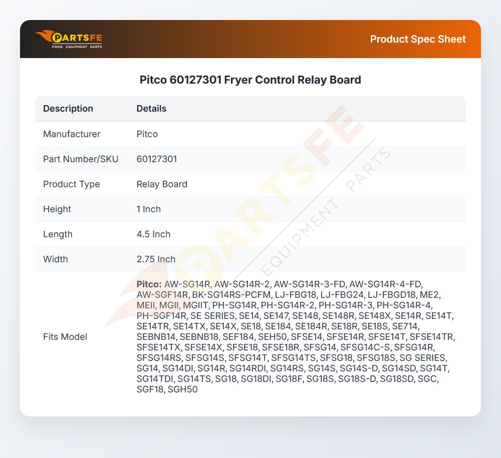Pitco 60127301 Fryer Relay Control Board 24V