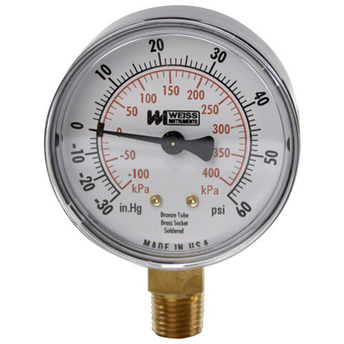 Groen Z001594 2-1/2"DIA Dual Scale Vacuum / Pressure Gauge W/ 1/4" Mpt Bottom
