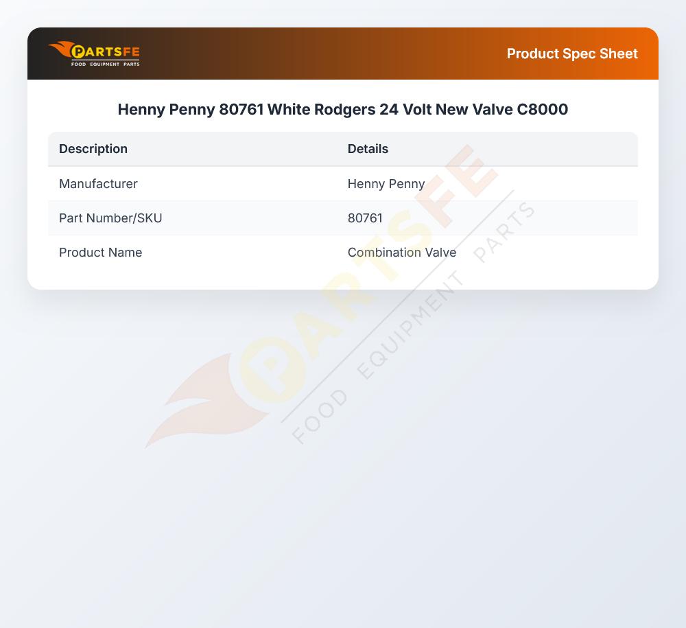 Henny Penny 80761 White Rodgers 24 Volt New Valve C8000