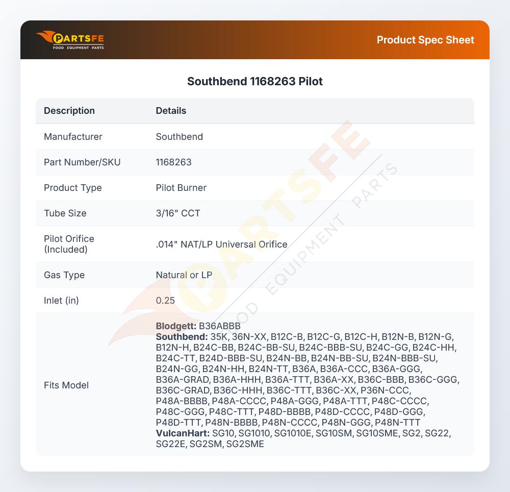 Southbend 1168263 Pilot