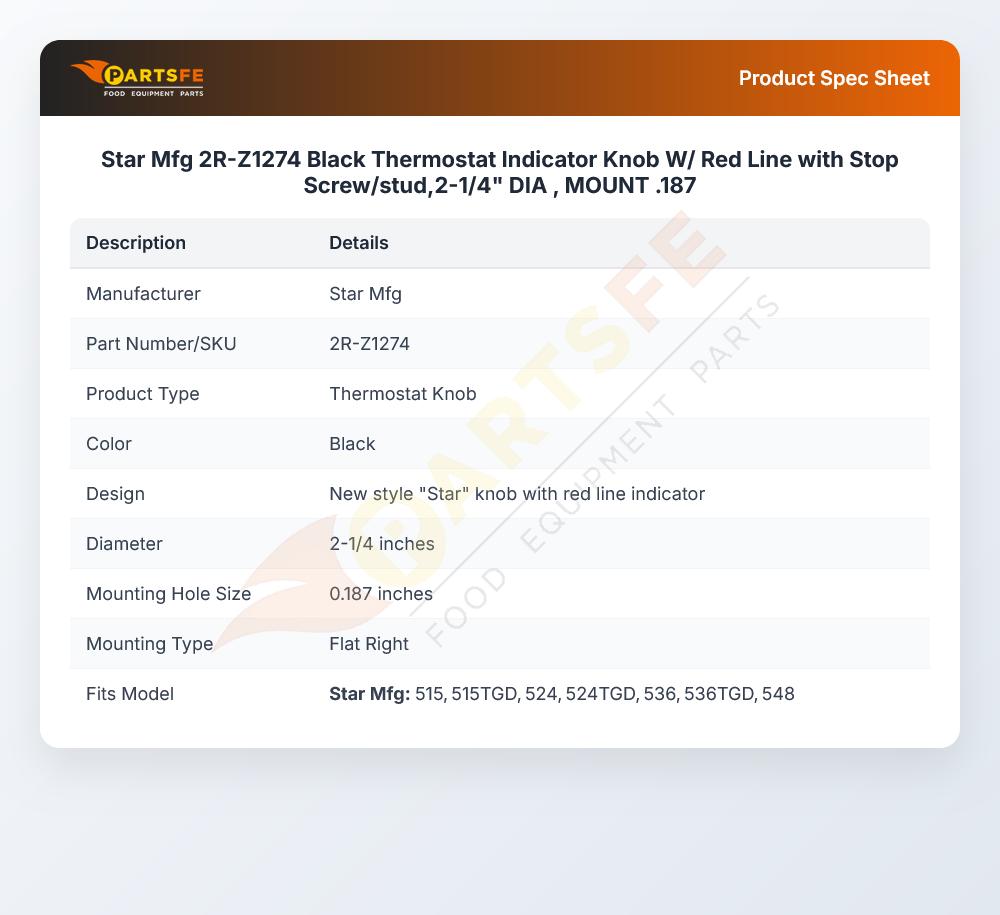 Star Mfg 2R-Z1274 Thermostat Control Knob