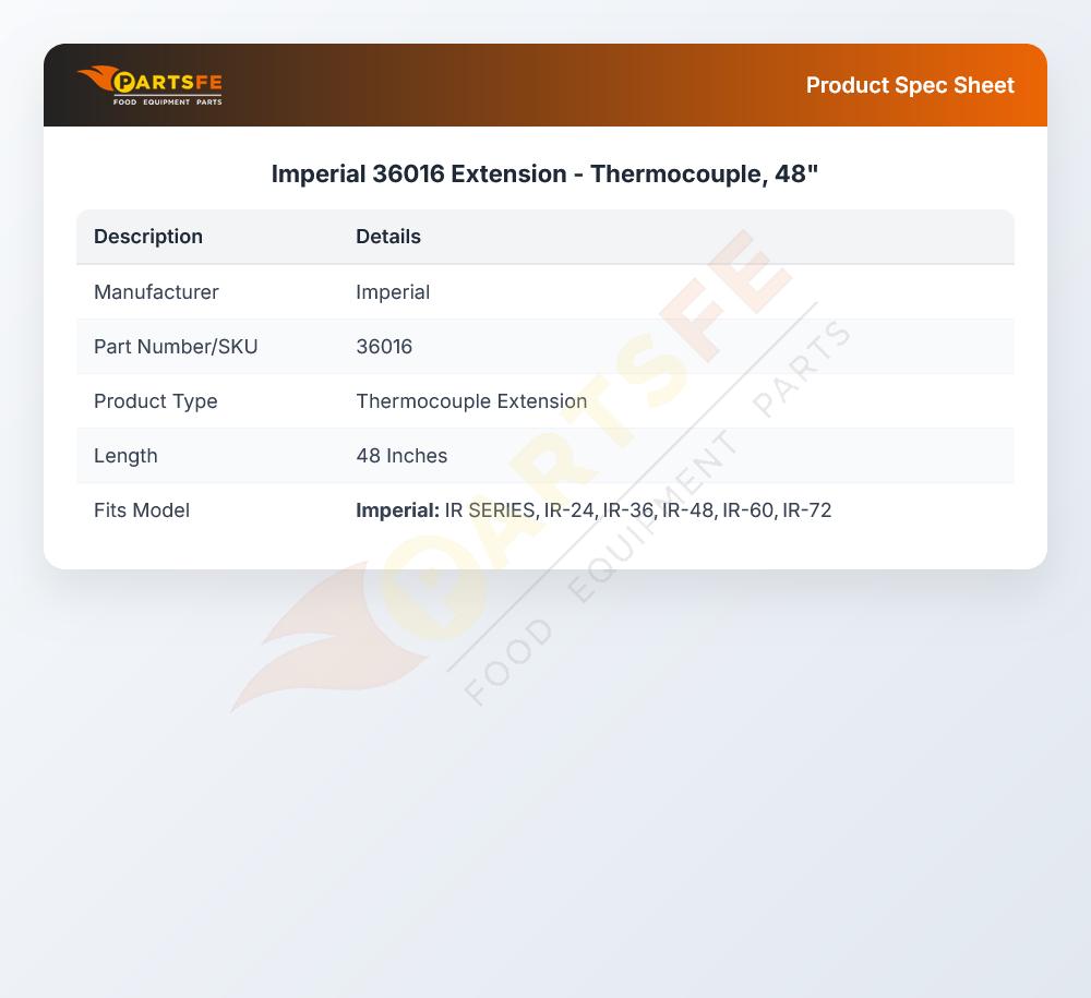 Imperial 36016 Oven Thermocouple Extension End 48"