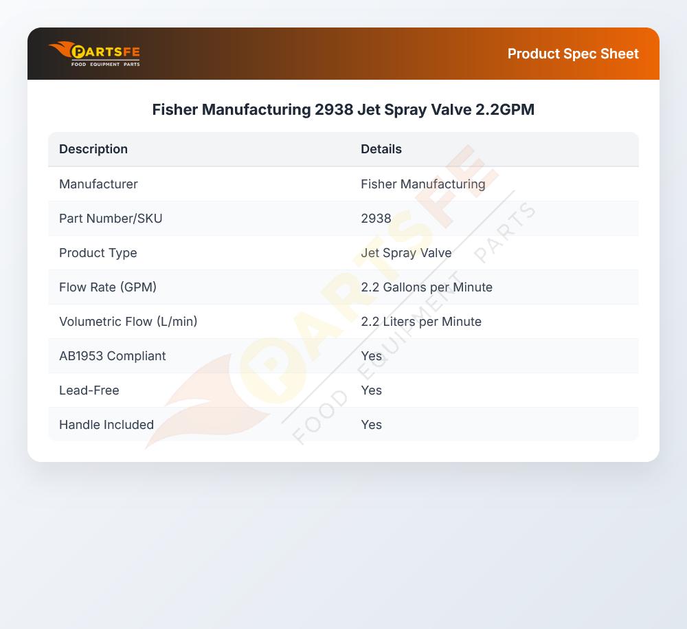 Fisher Manufacturing 2938 Jet Spray Valve 2.2 GPM