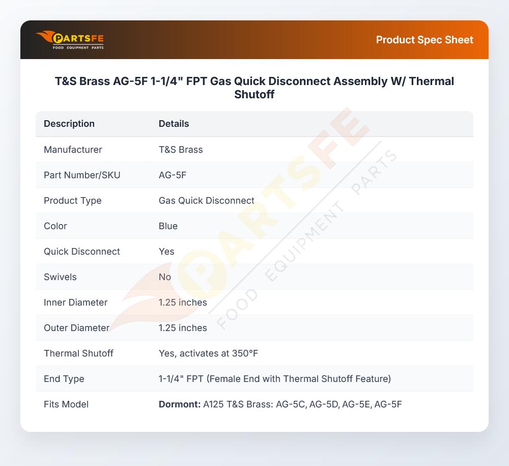 T&S Brass AG-5F Snapfast Gas Quick Disconnect 1-1/4"
