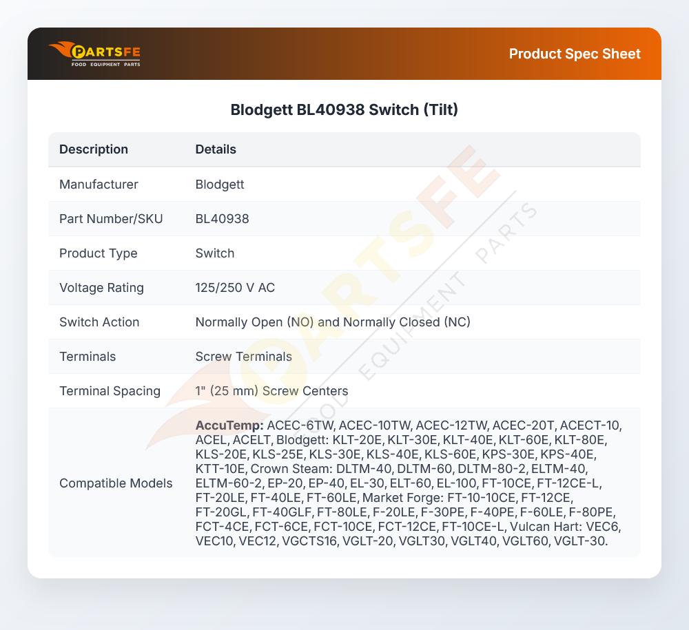 Blodgett BL40938 Switch (Tilt)