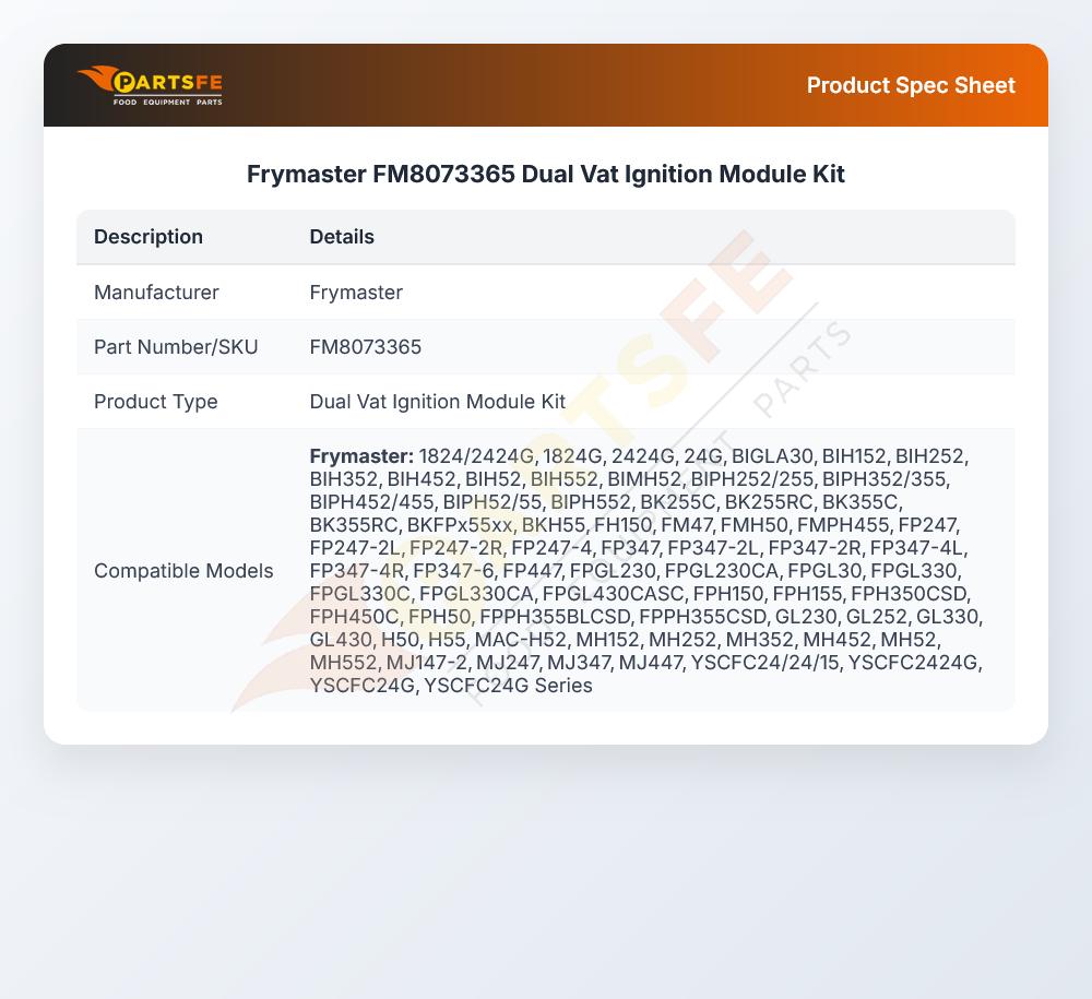Frymaster FM8073365 Fryer Ignition Module Kit Dual Vat