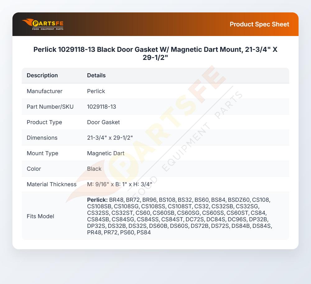 Perlick 1029118-13 Roll-In Magnetic Door Gasket Black