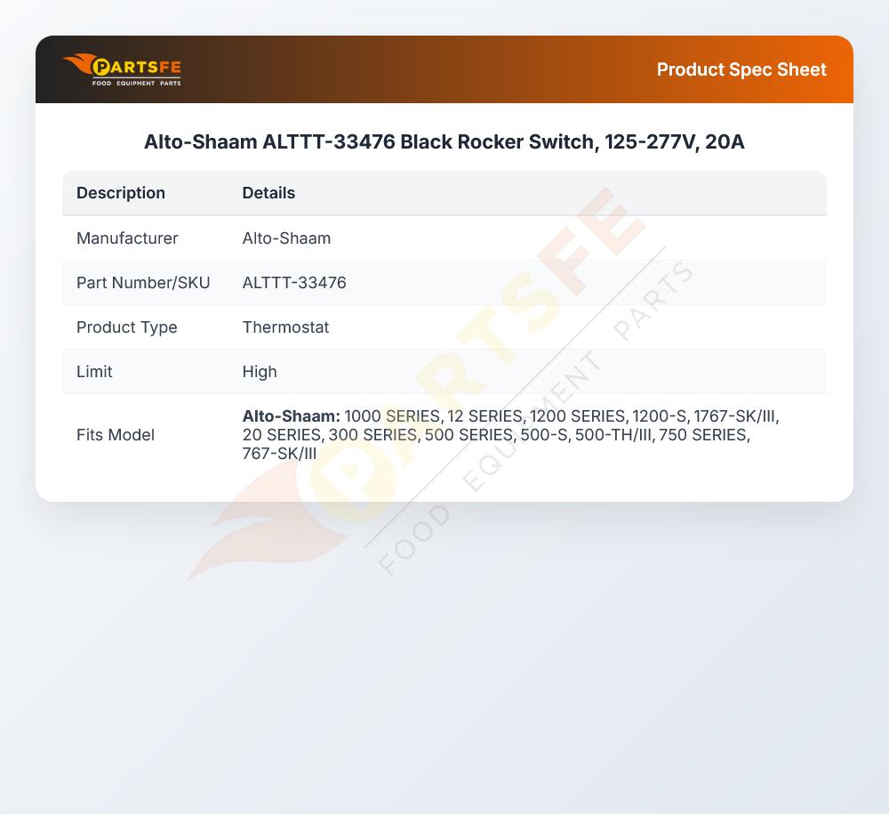 Alto-Shaam ALTTT-33476 Holding Cabinet HI-Limit Thermostat 16A DPST