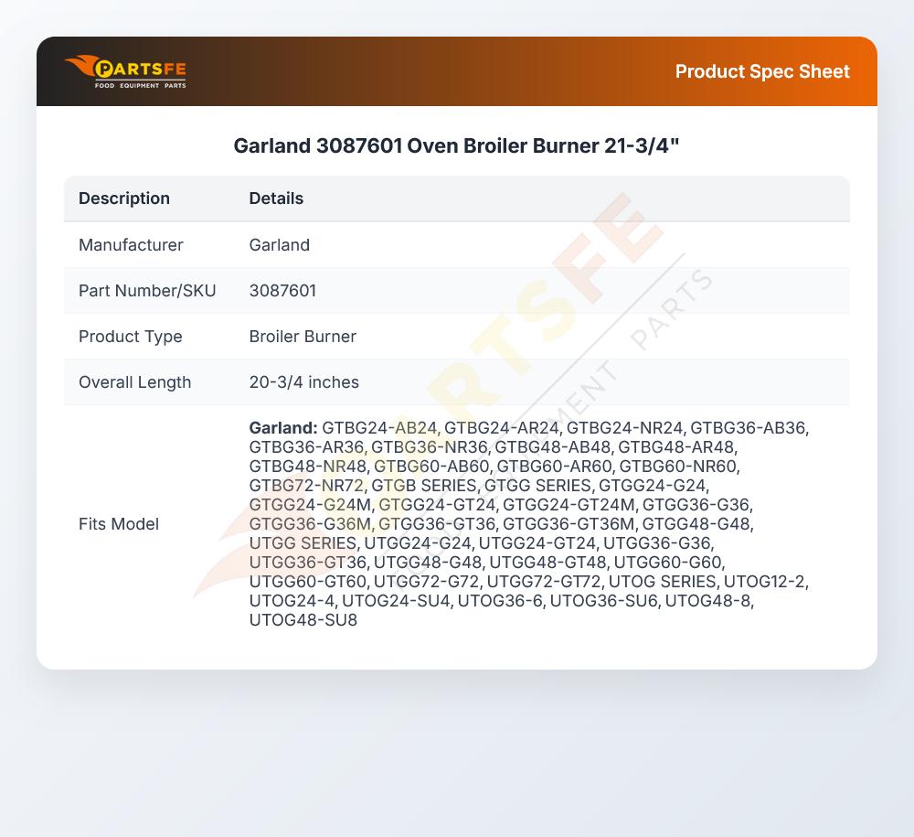 Garland 3087601 Oven Broiler Burner 21-3/4"