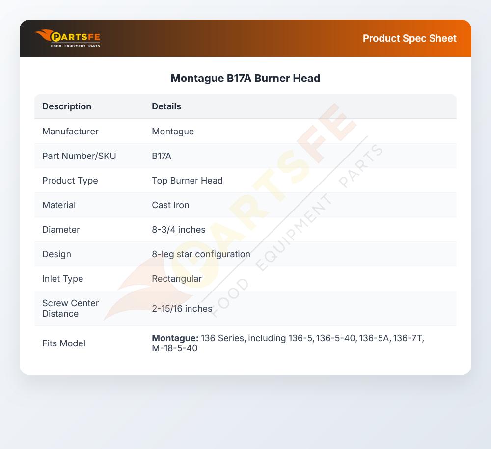 Montague B17A Cast Iron Burner Head 8-3/4''