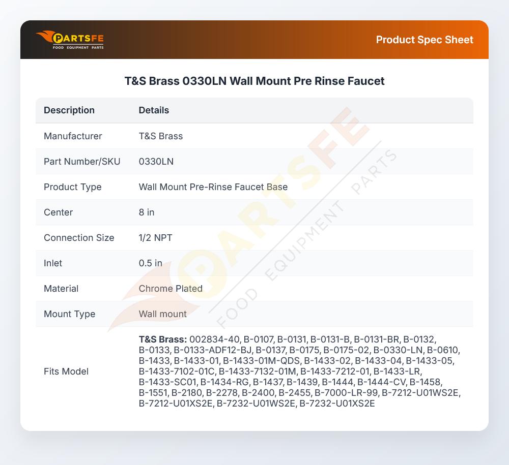 T&S Brass 0330LN Wall Mount Pre Rinse Faucet