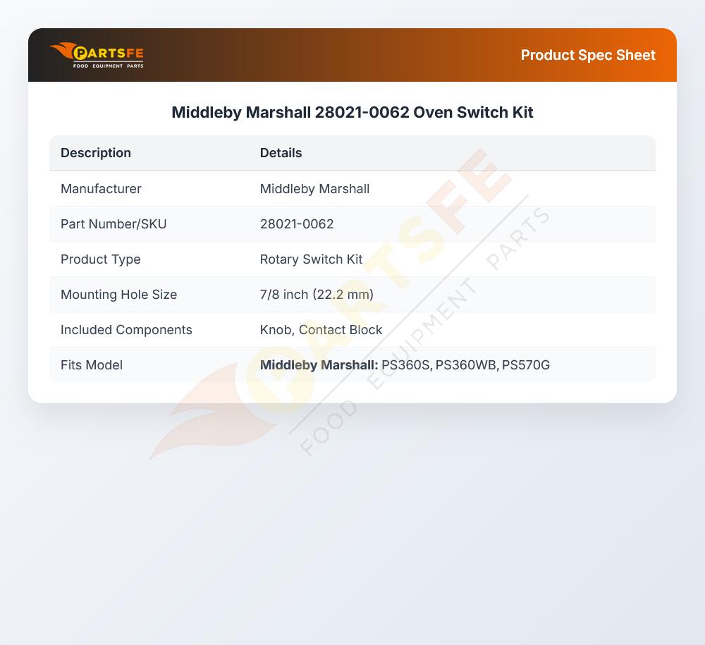 Middleby Marshall 28021-0062 Oven Switch Kit