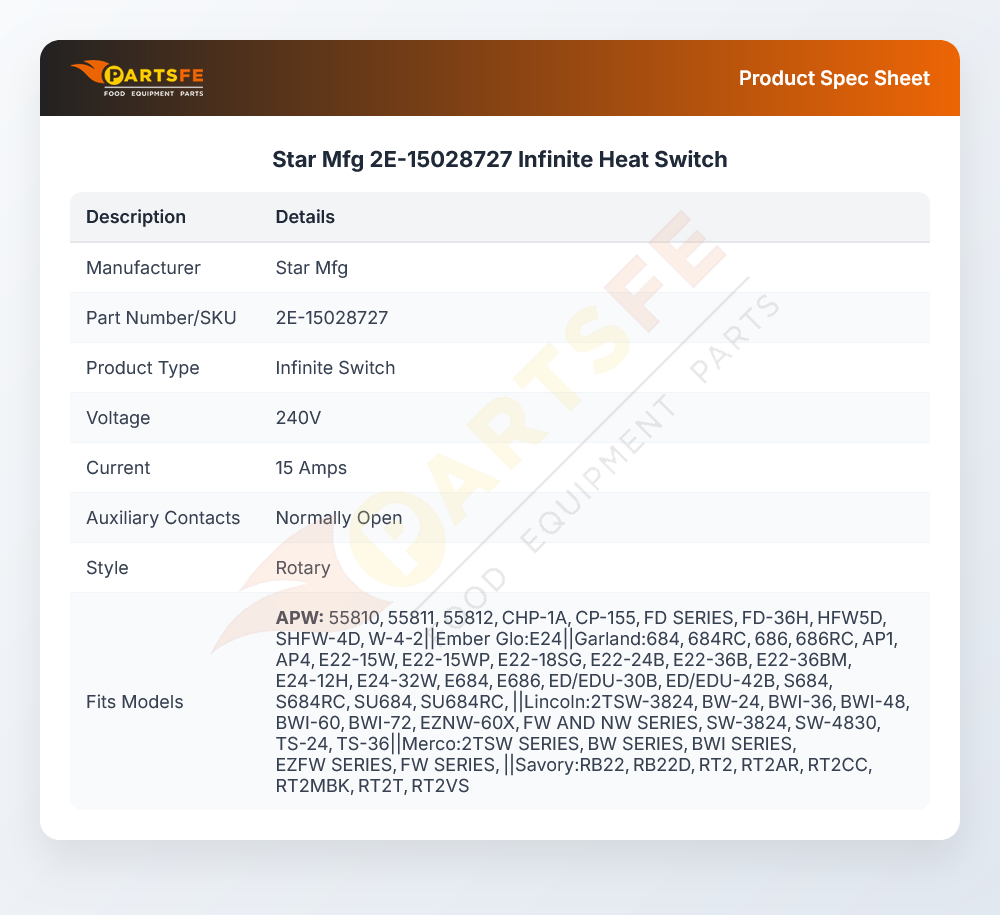 Star Mfg 2E-15028727 Infinite Heat Switch