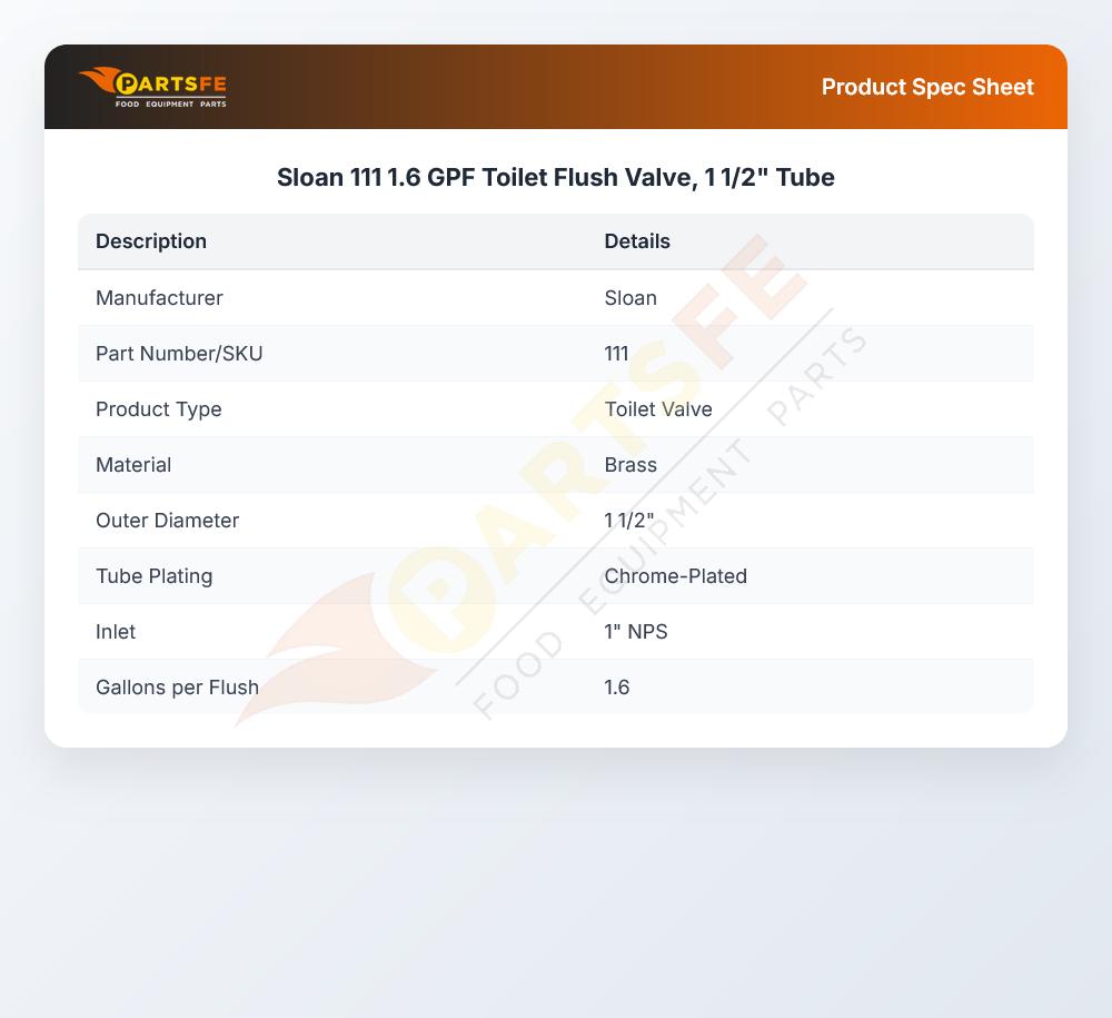 Sloan 111 Flushometer 1-1/2" Tube 1.6-GPF