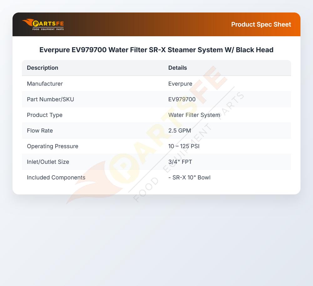 Everpure EV979700 Water Filter SR-X Steamer System W/ Black Head