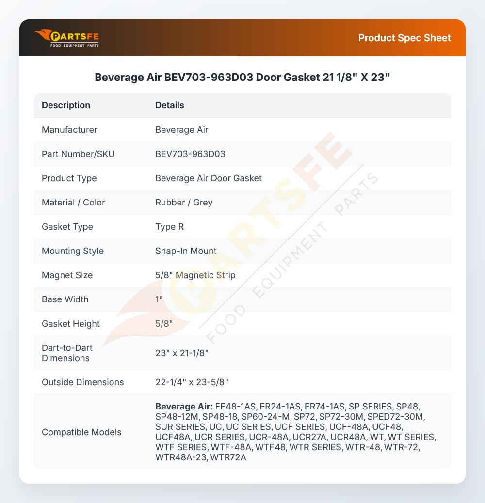 Beverage Air BEV703-963D03 Door Gasket  21 1/8" X 23"