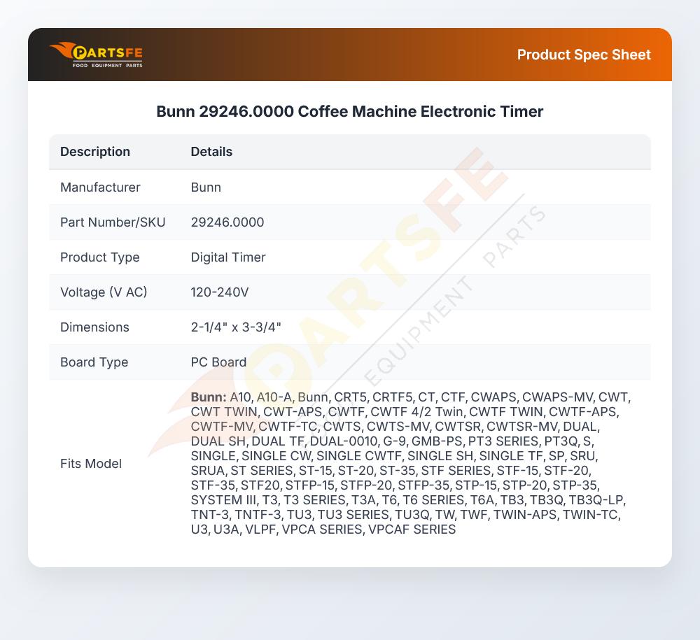 Bunn 29246.0000 Coffee Machine Electronic Timer