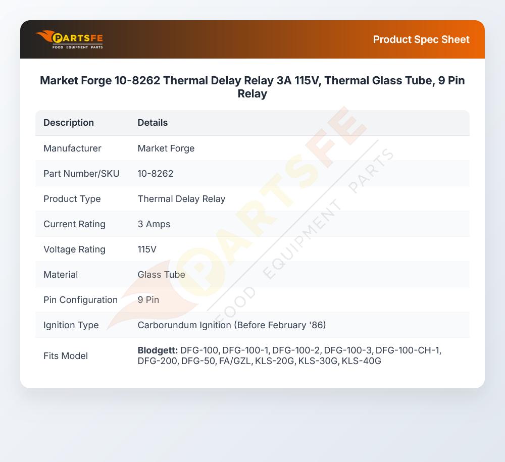Market Forge 10-8262 Thermal Delay Relay 3A 115V
