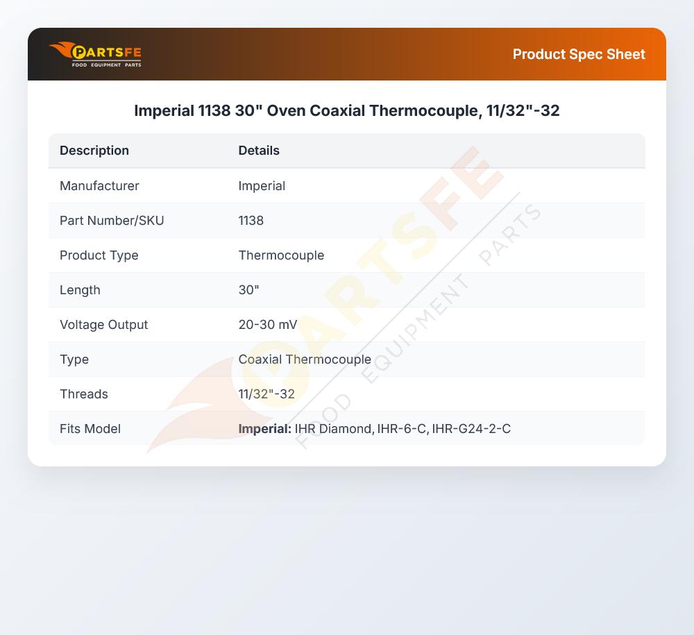 Imperial 1138 Oven Coaxial Thermocouple 30" 11/32-32