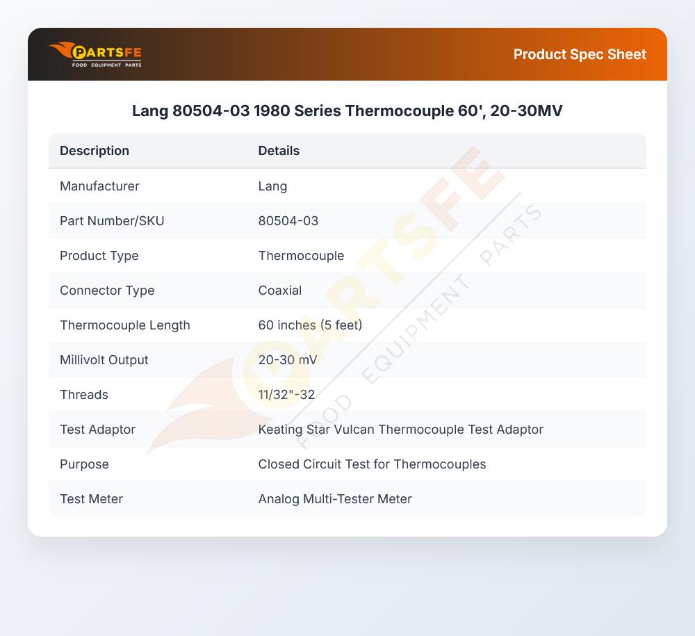 Lang 80504-03 1980 Series Thermocouple 60' 20-30MV