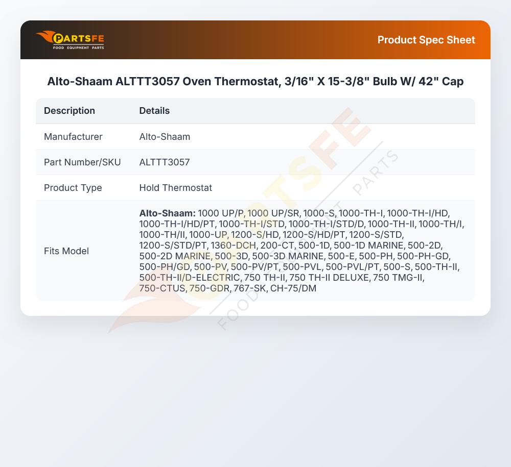 Alto-Shaam ALTTT3057 Thermostat 3/16" X 15-3/8" Bulb W/ 42" Cap